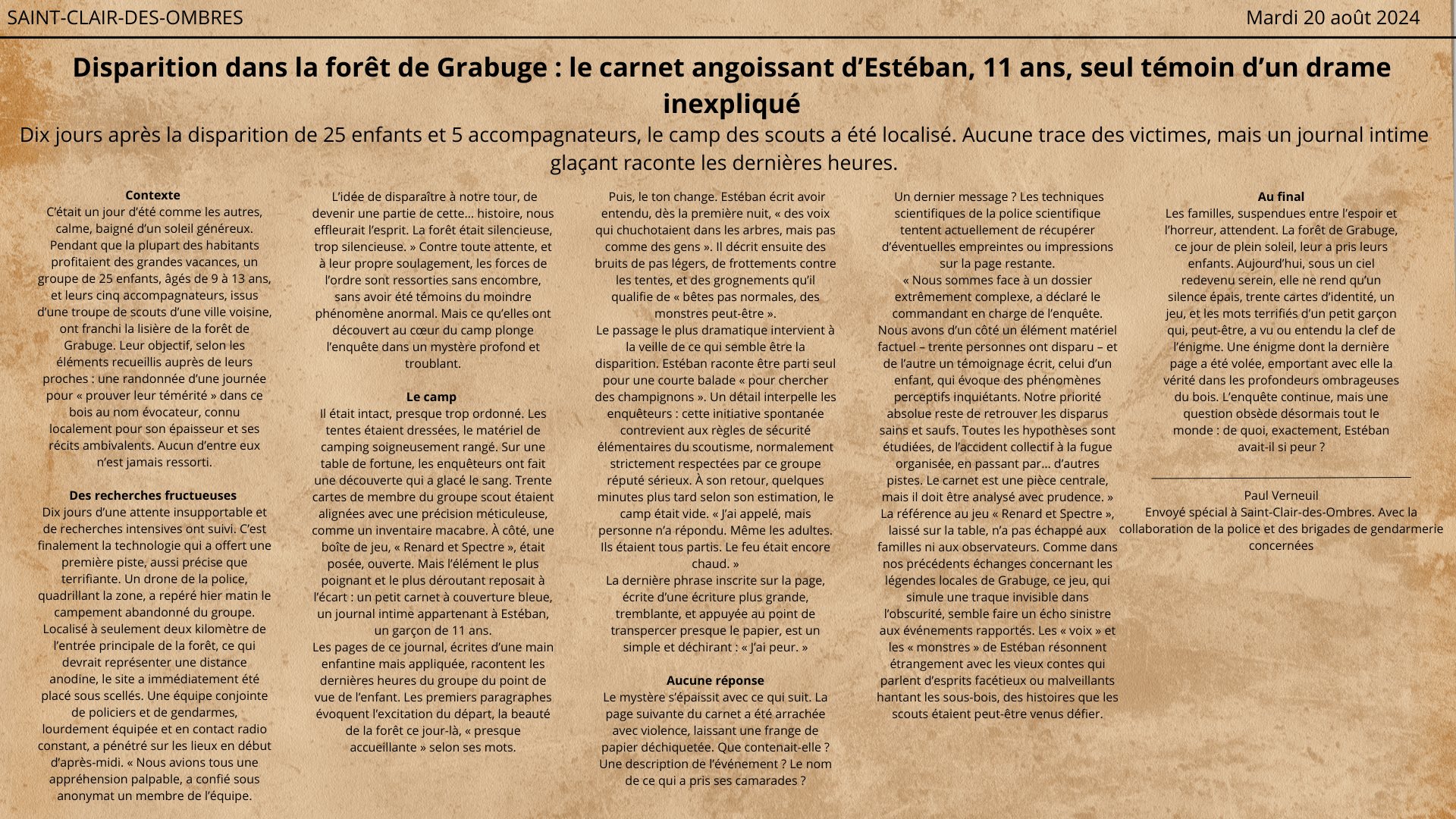 Pièce à conviction 5 - Fragment de journal